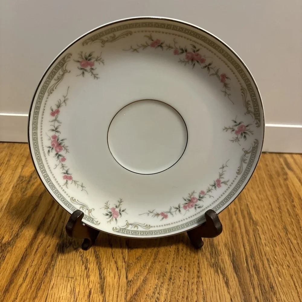 Mikasa Chateau 5725 Saucers Fine China Japan‎ Pink Rose Silver Trim Set of 10